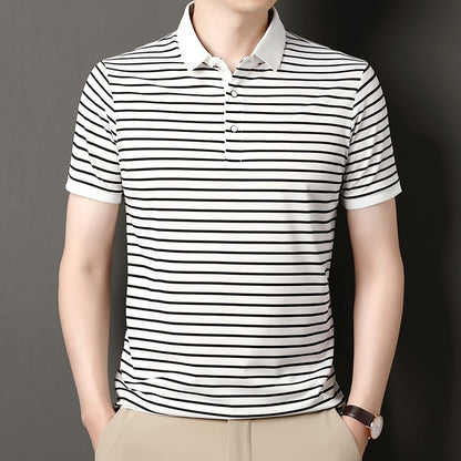 2024 Men's New Striped Cotton Business Casual Short Sleeved POLO Shirt Fashion Short Sleeved Comfortable and Breathable Top