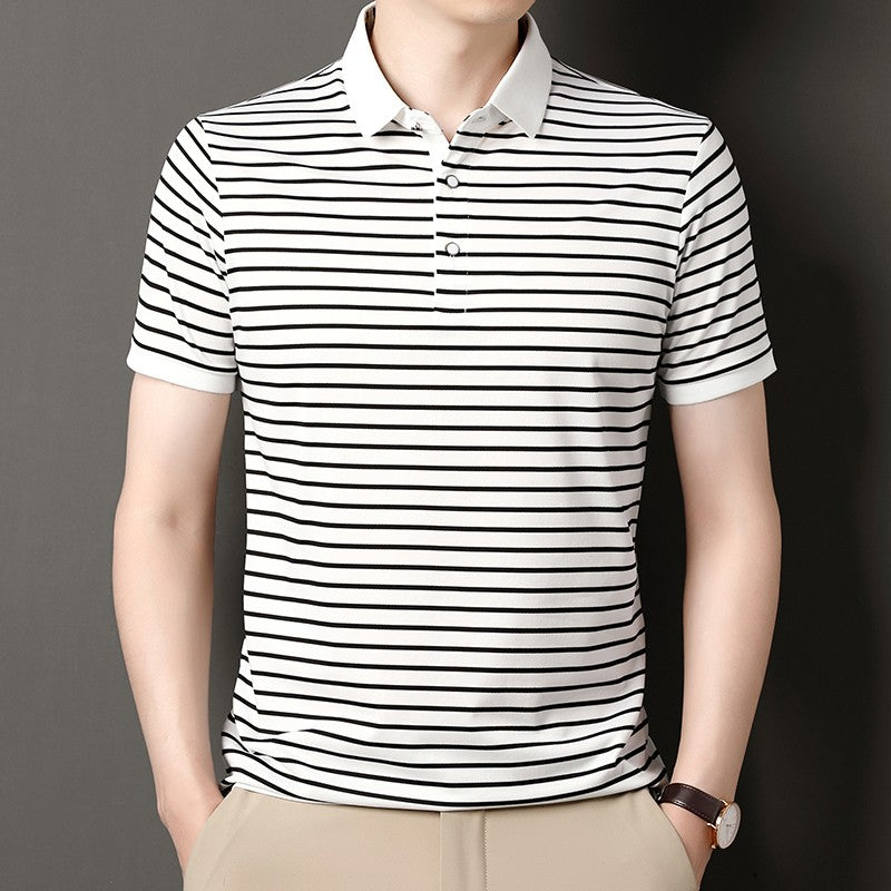 2024 Men's New Striped Cotton Business Casual Short Sleeved POLO Shirt Fashion Short Sleeved Comfortable and Breathable Top