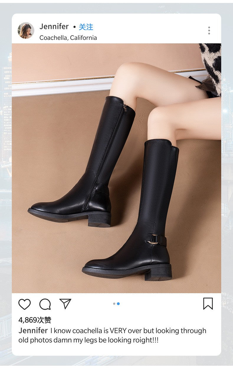 Black Pu Leather Knee Boots for Women Shoes Metal Buckle Decoration New Fashion Outdoor Long Botas Ladies Footwear Size 34-41