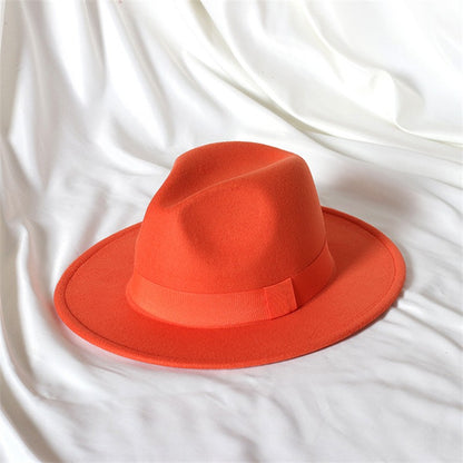 Leather Pink Fedora Wide brimmed Jazz Hat Autumn/Winter Classic Elegant Panama Hat Gentleman Hat Wholesale Sombrero