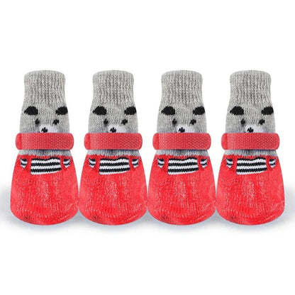 Outono Inverno Cão de Estimação Sapatos Meias Impermeáveis Gatos Cães Meias de Borracha Antiderrapantes Cão Botas de Chuva Neve Meias de Tricô Quentes para Cães