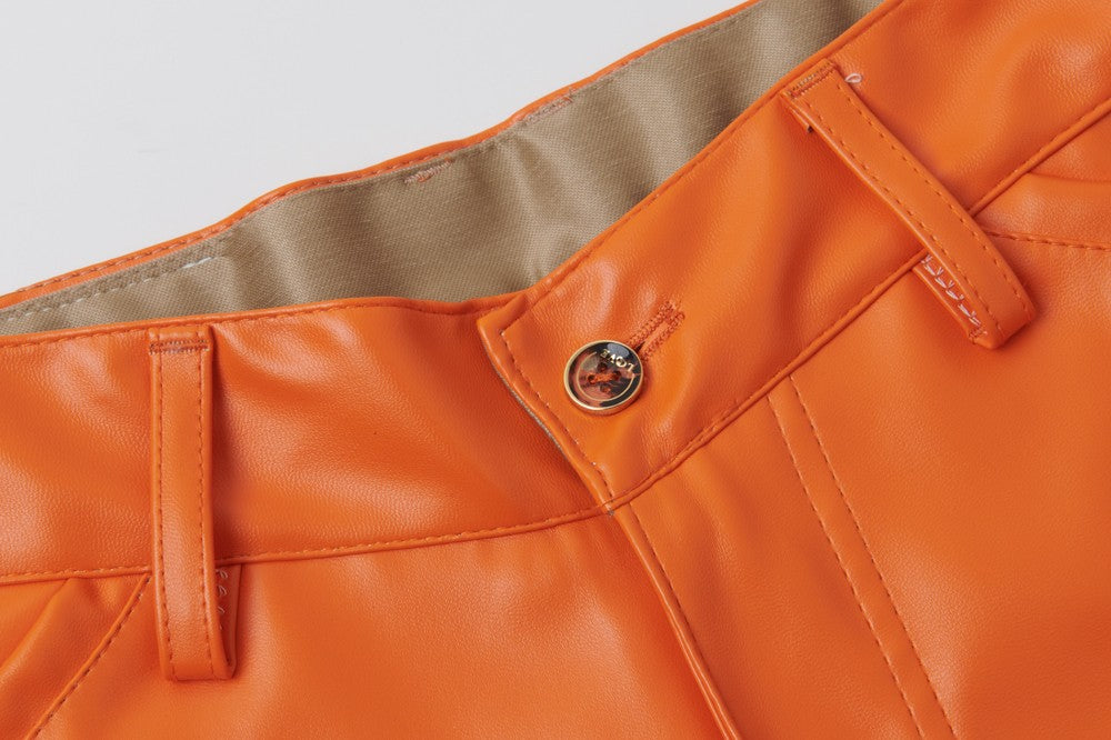 Men's Leather Pants Skinny Fit Stretch Fashion PU Leather Trousers Nightclub Party & Dance Pants Thin