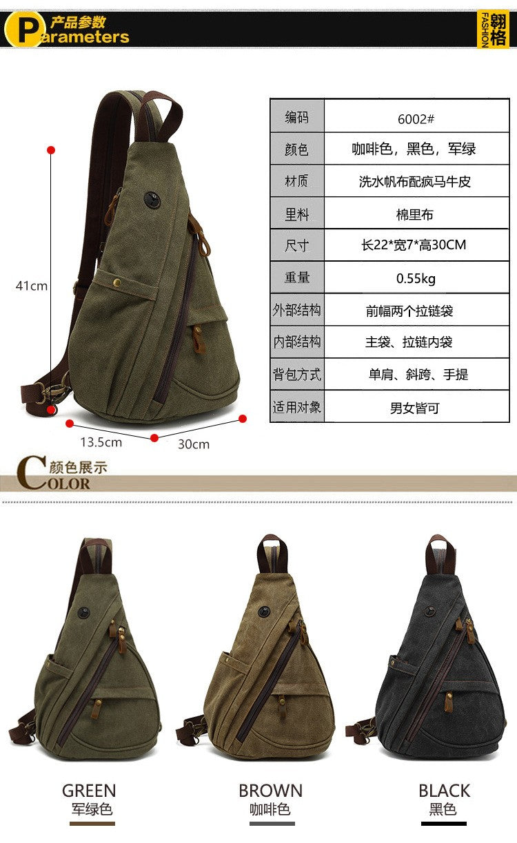 2024 new men's canvas chest bag large capacity leisure men's bag Single Shoulder Messenger Bag multi functional back backpack