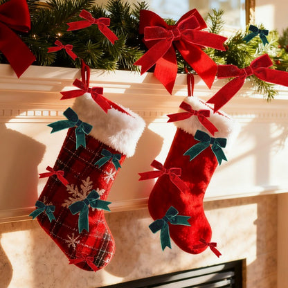 10/100x Red Christmas Bow Velvet Christmas Wreath Bow Christmas Tree Topper Bows Garland Hanging Ornaments DIY Craft Party Gifts
