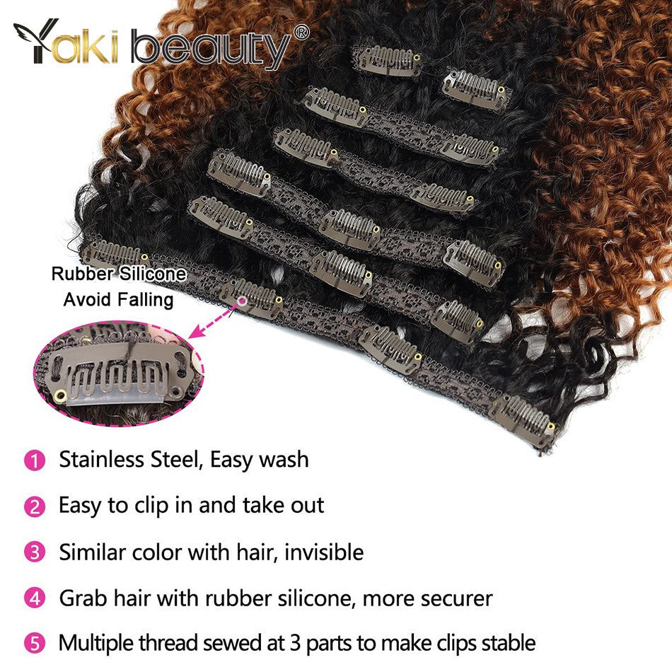 Extensões de Cabelo Sintético Jerry Cacheado 26'' Dupla Trama 6 Peças/Conjunto Clip-In Cabeça Cheia Orgânico Seda Gelo Aplique Preto/Marrom 160g