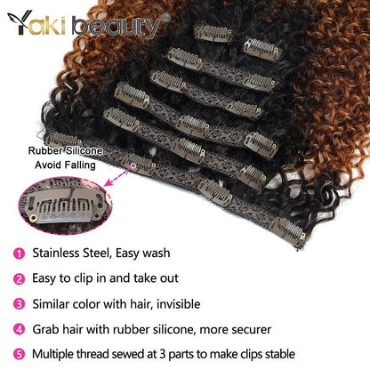 Extensões de Cabelo Sintético Jerry Cacheado 26'' Dupla Trama 6 Peças/Conjunto Clip-In Cabeça Cheia Orgânico Seda Gelo Aplique Preto/Marrom 160g