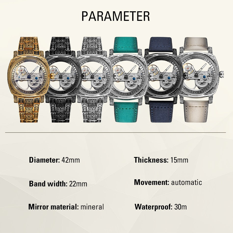 FORSINING High-end Luxury Gold Skeleton Mechanical Man Watch Automatic Movement Clock Stainless Steel Male Bronze Wrist Watches