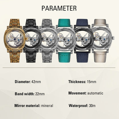 FORSINING High-end Luxury Gold Skeleton Mechanical Man Watch Automatic Movement Clock Stainless Steel Male Bronze Wrist Watches