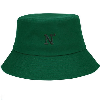 Chapéu Bucket de Algodão com Letra "N" para Homens e Mulheres Chapéu de Pescador Ajustável Estilo Simples Proteção Solar Suave Casual para o Dia a Dia ao Ar Livre Presente