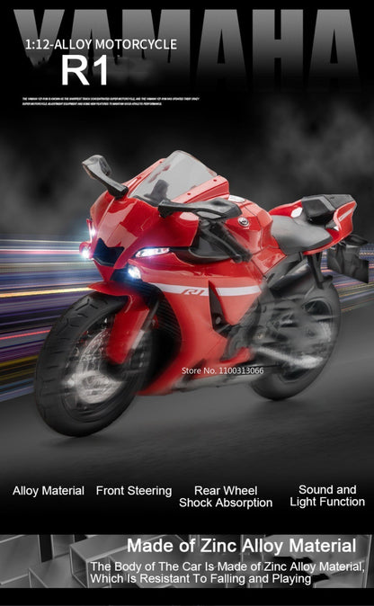 Modelos de Motocicletas 1:12 Honda CB400F R1 Carros de Brinquedo com Luz Musical Direção de Roda Miniatura de Motocicleta Ornamento de Mesa de Escritório