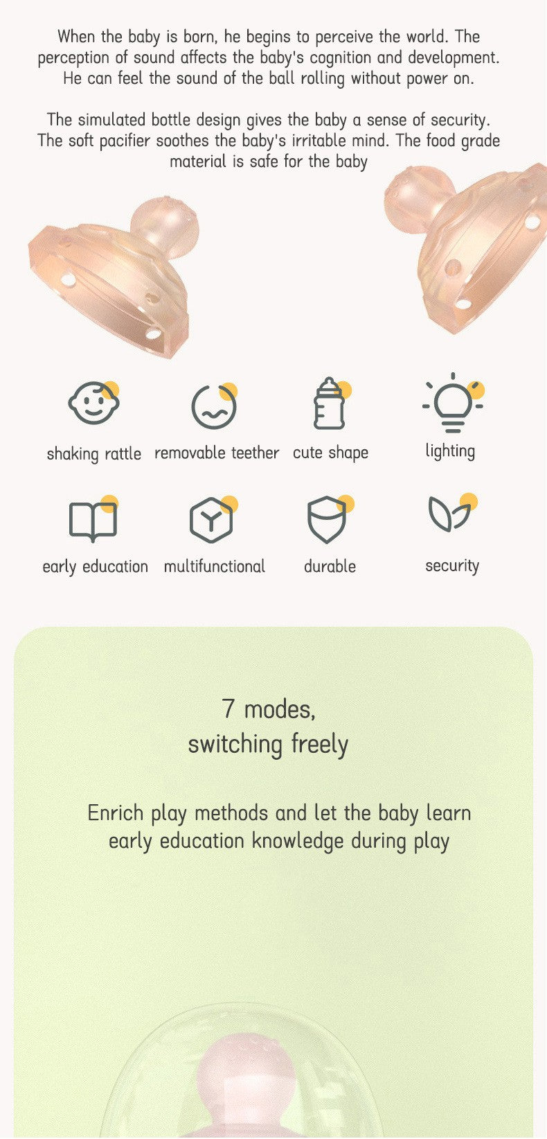 Educational Rattles Toy Musical Feeding Bottle Pacifier Newborn Soft Glue Teether Baby Mobile Rattles Toys Soothing Vocal Music