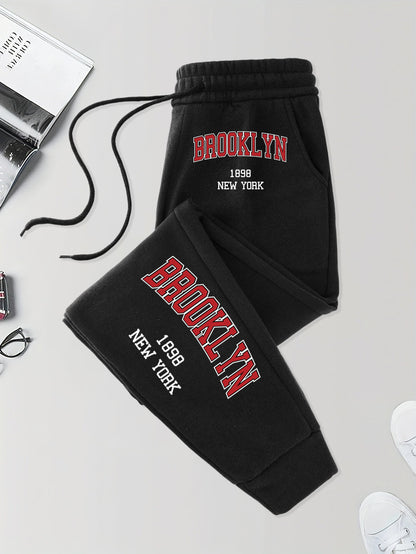 Brooklyn New York 1898 Prints Pocket Sweatpants Men'S Street Autumn Long Pants Elastic Waist Jogging Trousers Basic Comfy Pant