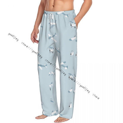 Men's Sleepwear Loose Sleep Pants Pajamas Cute Airplanes Long Lounge Bottoms Casual Homewear