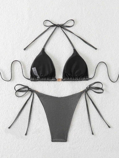 Sexy Black Brozing Bikini Set Women Summer Push Up Bra Tie Side Thong Swimsuit Beach Bathing Suit Holiday Swimwear Biquini