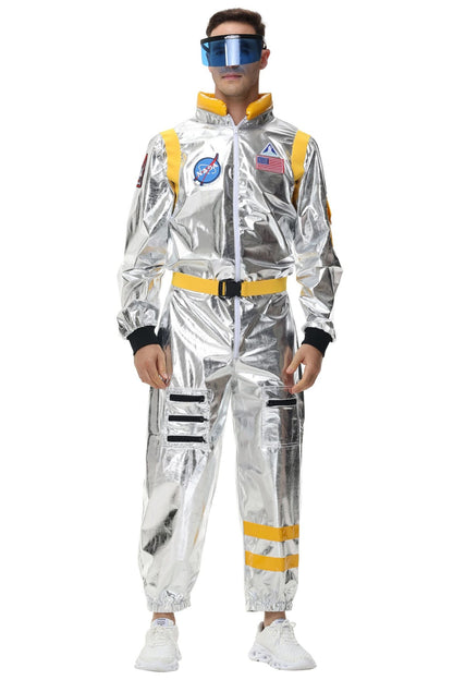 Adult Silver Astronaut Costume Men Women Spaceman Suit Space Jumpsuit Halloween Cosplay Party Dress Up