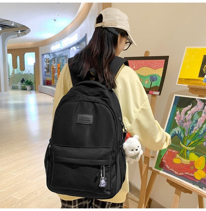 Schoolbags Student Japanese And Versatile Backpack Unisex Large-Capacity Backpack Girl Simple Polyester Material Doll Decoration