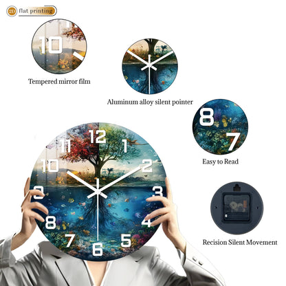 Tree of Life with Underwater Scene Wall Clock, Nature Harmony Theme Decor, Silent Quartz Movement Decorative Timepiece