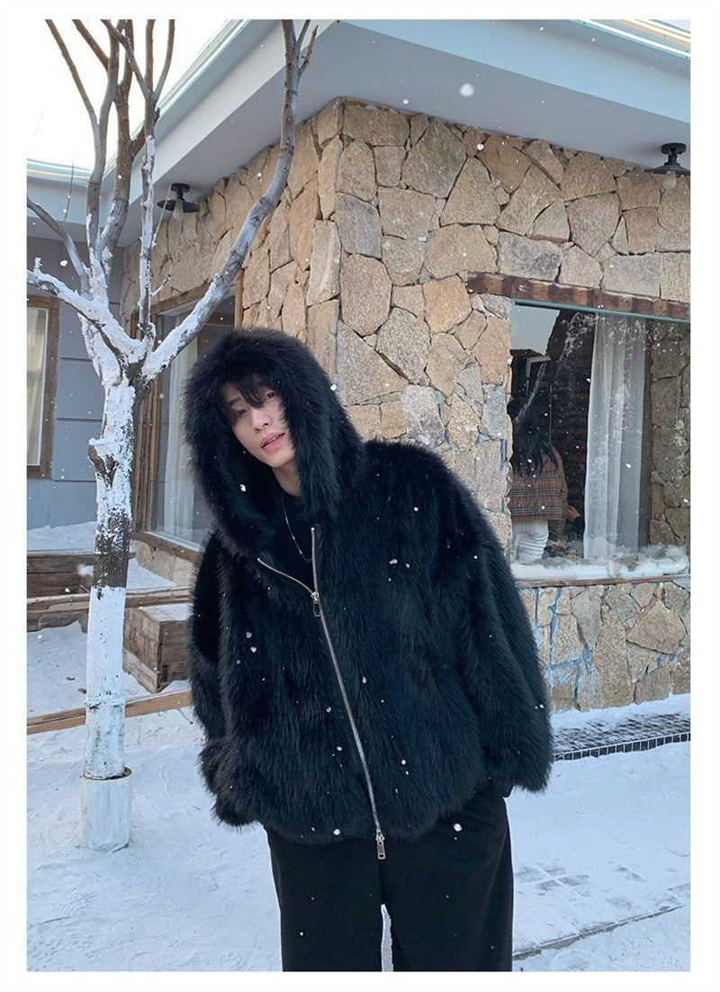 Pi Shuai Coat 2024 Winter Autumn/Winter New Men New Style Fox Imitation Fur Coat Leather Fashion Loose Thick Warm Coat Commuter