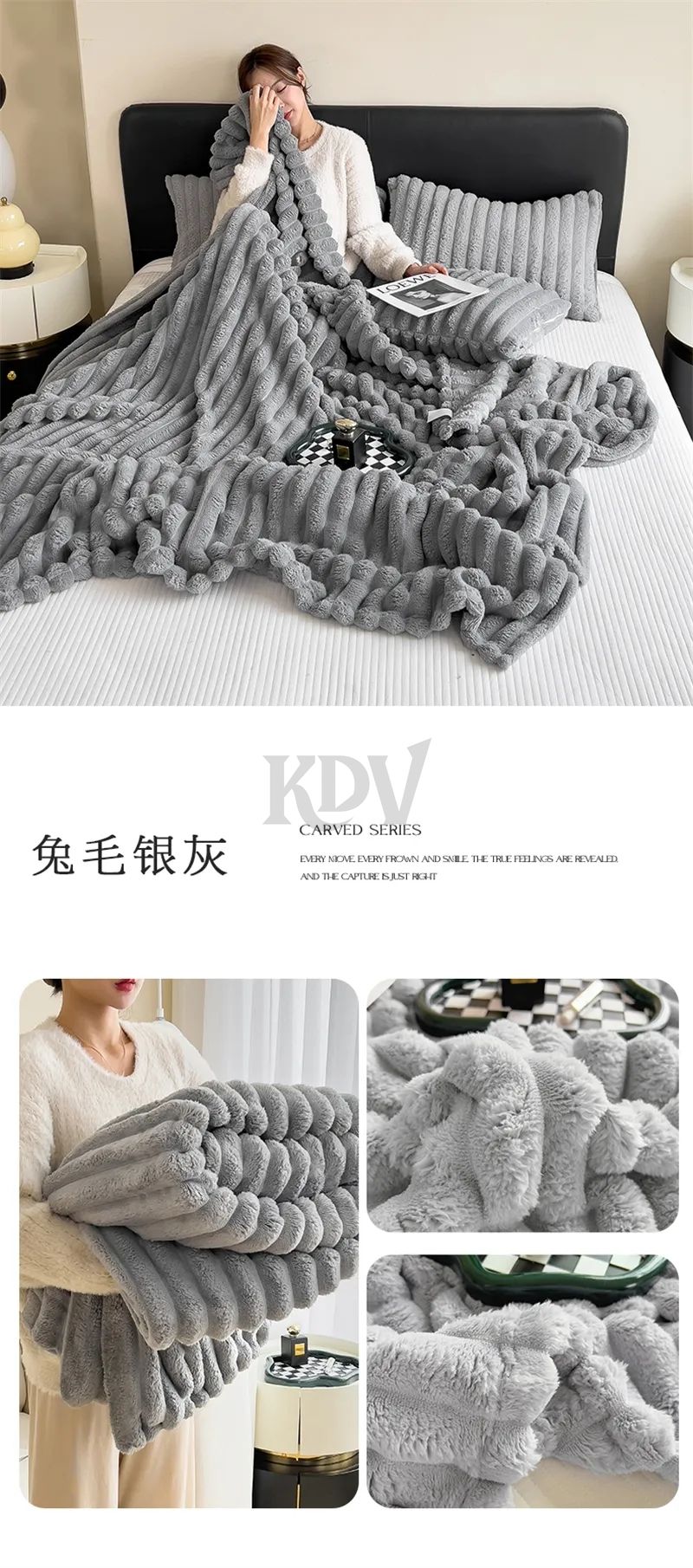 Luxury Soft Faux Rabbit Fur Throw Blanket Fluffy Warm Solid Color Plush Blanket for Sofa Bed Single Double Spring Autumn Plaid