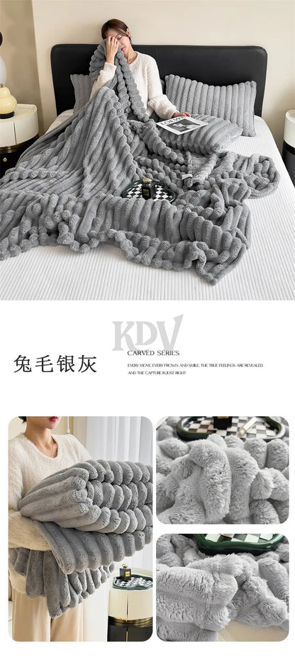 Luxury Soft Faux Rabbit Fur Throw Blanket Fluffy Warm Solid Color Plush Blanket for Sofa Bed Single Double Spring Autumn Plaid