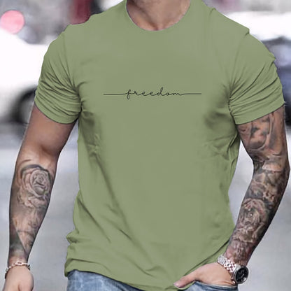Men's Summer Loose Size 100% Cotton Freedom Graphi Print Casual Slim Fit Round Neck Short Sleeve T-shirt Top