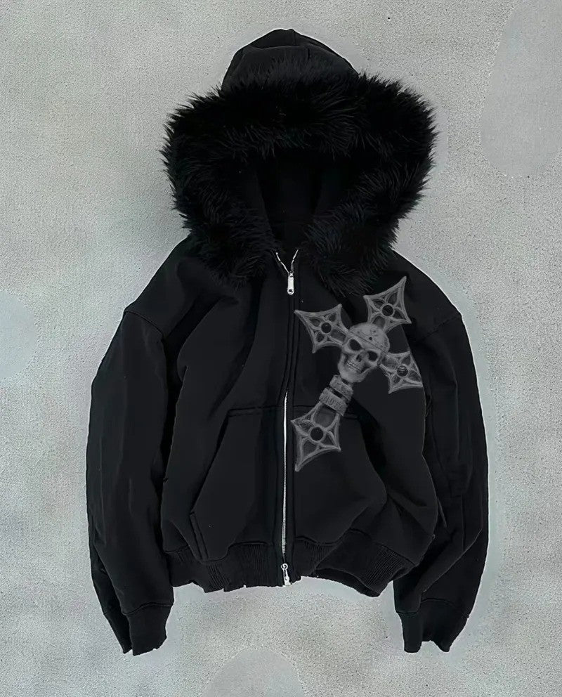 Autumn and winter fashion figure pattern wing letter fleece men hoodie American street hip-hop clothing couple casual sportswear