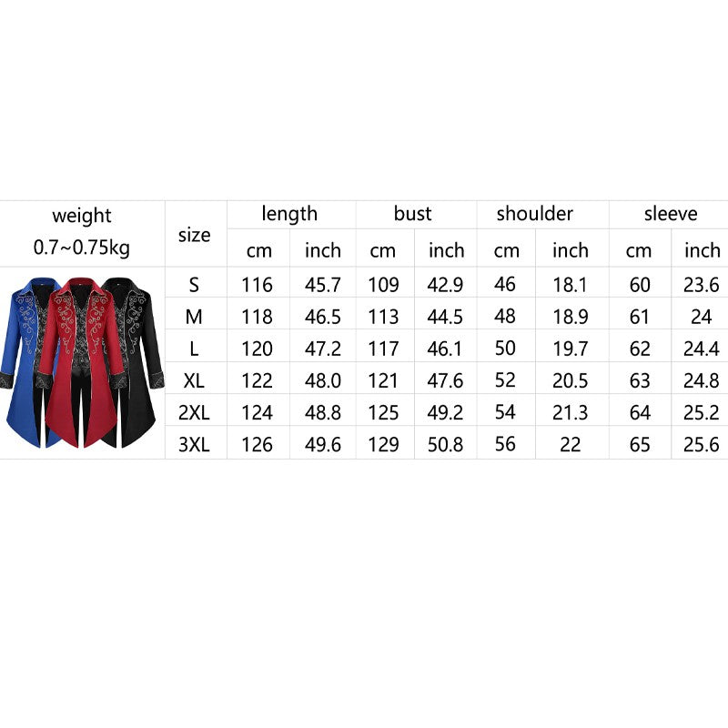 2025 Medieval Vintage Silver Trim Jacquard Men's Tuxedo, COS Prom Performance Steampunk Dress Jacket, Easter Halloween Costumes