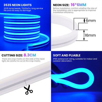 DC 24V RGB Neon Led Strip Light With Bluetooth 30 Meters Outdoor IP65 Waterproof Neon Rope Lights App Remote Control Band