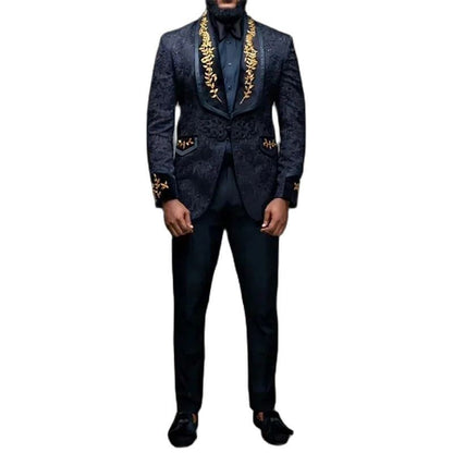 Elegant Black Blazer Formal Men's Suits Jacquard Fabric Shawl Lapel Single Breasted Luxury Male Clothing 1 Piece Jacket Costume