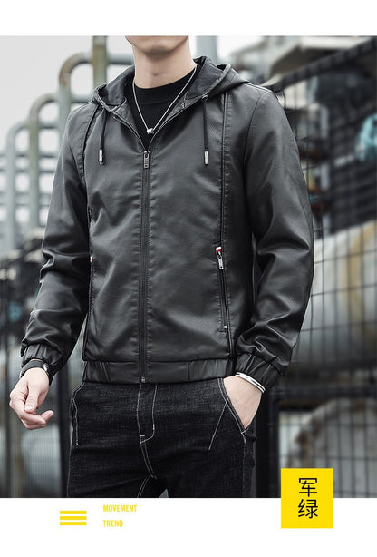 Fashion Men's New Hoodie Leather Jackets Autumn Casual Clothing Jacket Biker Motorcycle Slim Leisure Coats Windproof Warm 4Xl