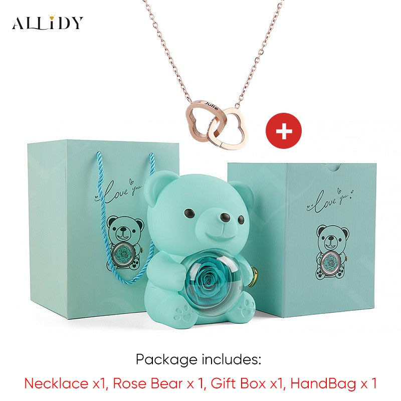 2025 Hot Eternal Rose Teddy Bear Gift Box with Custom Necklace Jewelry Set Valentine's Birthday Holiday Gift Back School Gift