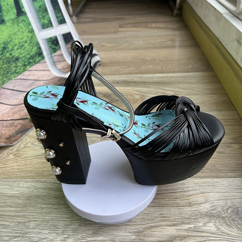 Luxury Brand Women's Summer Fashion Metal Platform Sandals Large 34-42 Super High Heel Thick Bottom Rivet Party Women's Shoes
