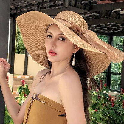 Chapéu Feminino Dobrável de Palha de Verão para Praia, Viseiras de Viagem, Proteção Facial Feminina, Boné Balde com Proteção UV, Chapéu de Sol Panamá para Meninas, Atacado