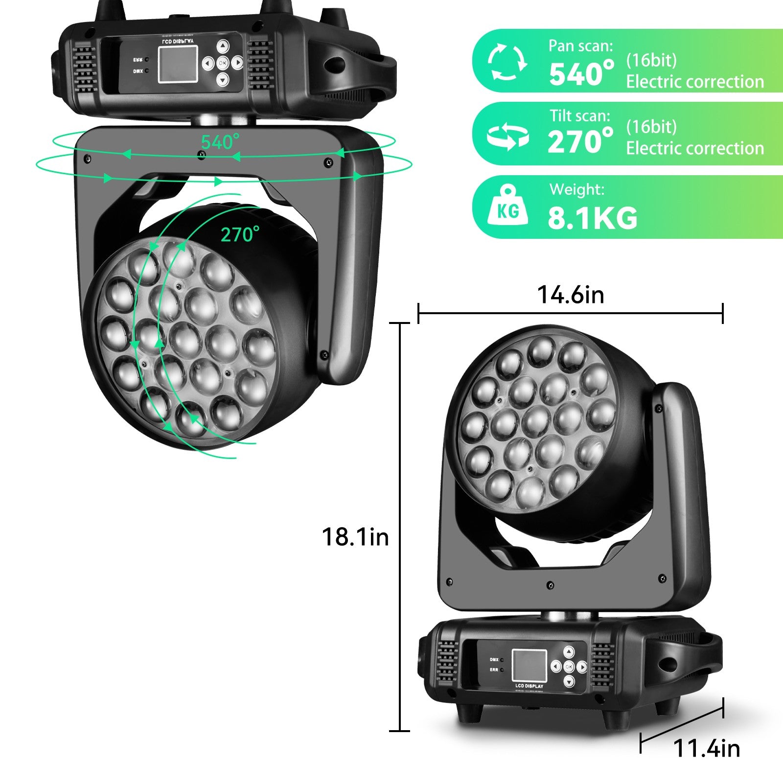 19x15W RGBW LED Beam Wash Zoom Moving Head Lights High Quality Professional Stage Lights For DJ Disco Party KTV Bar