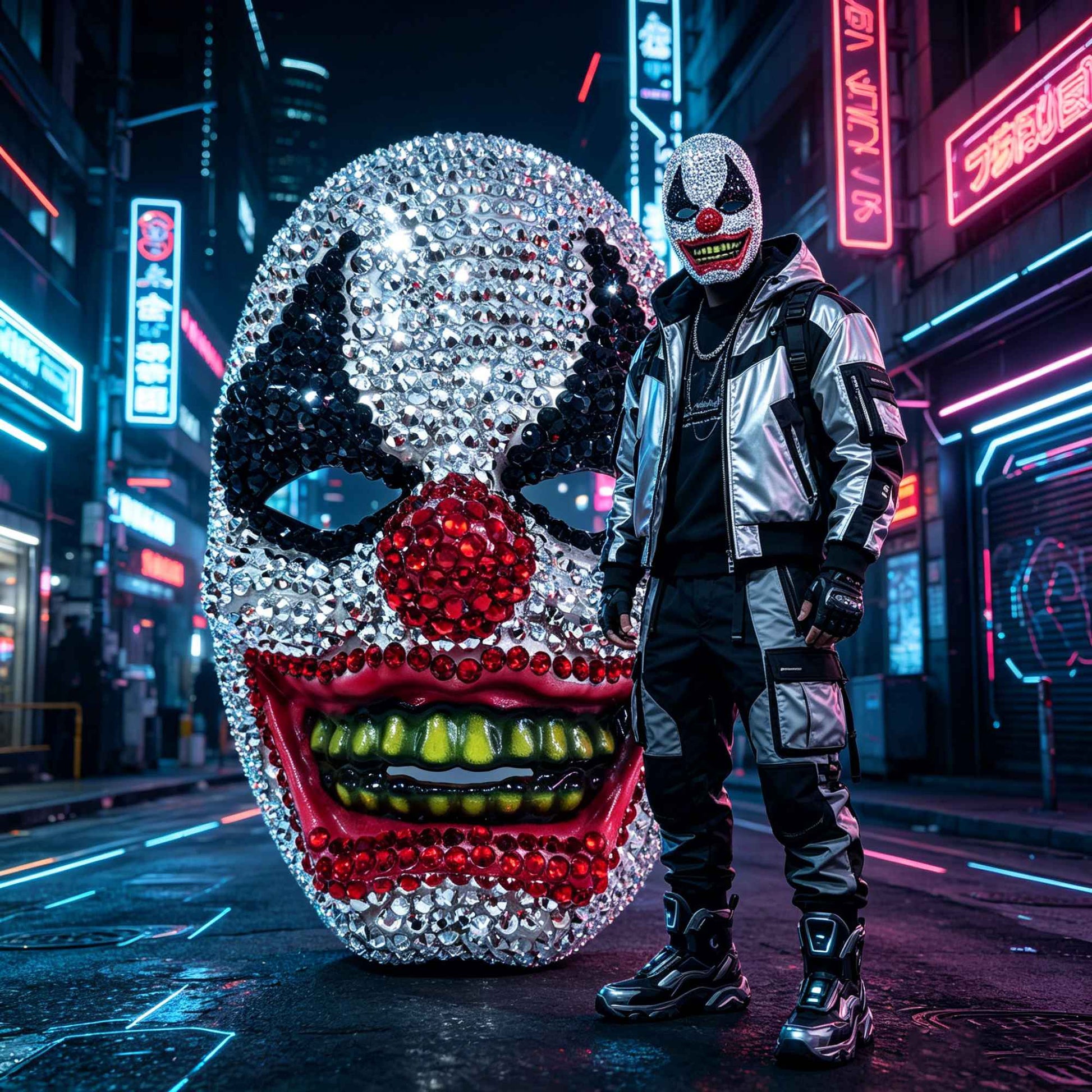 Glitter Full Rhinestone Clown Mask, Crystal Evil Clown Full Face Mask for Halloween, Cosplay, and Themed Costume Events