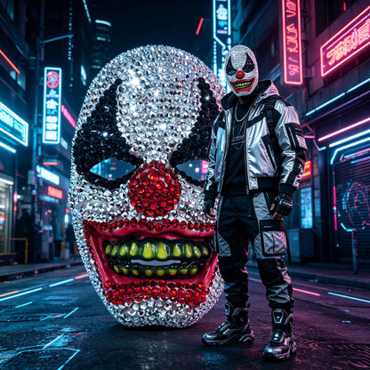 Glitter Full Rhinestone Clown Mask, Crystal Evil Clown Full Face Mask for Halloween, Cosplay, and Themed Costume Events