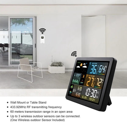 Wireless Weather Station with Colorful Display, Wall Digital Clock, Dual Alarm Clock, Barometer, Thermometer, Hygrometer