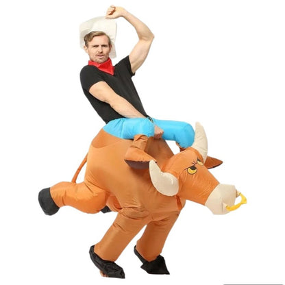 Inflatable Riding Bull Cowboy Costume Adult Funny Blow Up Rodeo Bull Outfit For Halloween Carnival Cosplay Party Dress Up