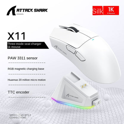 Mouse Gamer Attack Shark X11 Sem Fio Bluetooth Triplo Modo, Tela Sensível ao Toque, Base de Carregamento Magnético, Ultraleve, com Macro