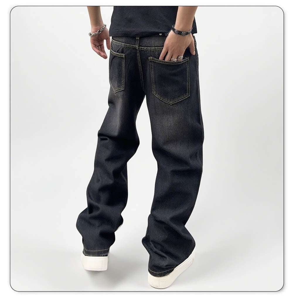 Men's Autumn Black Classic Loose Straight leg Jeans 2025 Retro Washed Basic Denim Pants Winter Business Casual Baggy Jeans