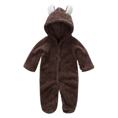Winter Newborn Baby Plush Bodysuit Jumpsuit Cartoon Hoodies Boy Girl Romper Twins Clothes Korean version 0-12M