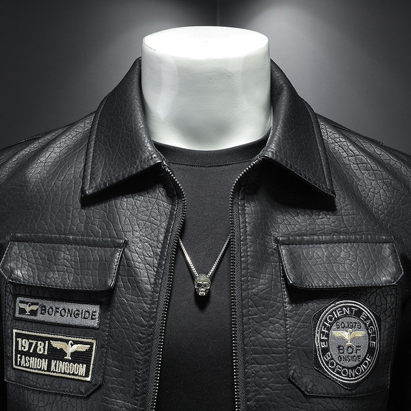 2024 New Men's Leather Coat Pilot Motorcycle Leather Coat Regular Thickened Large Leather Coats Embroidered Pocket Men Jacket