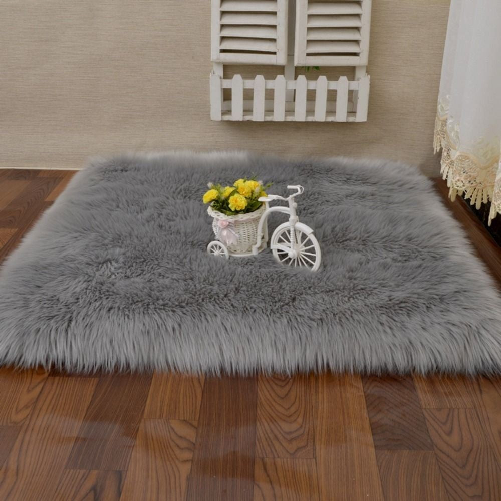 Plush Soft Sheepskin Bedroom Carpet Imitation Wool Pad Long Hair Bedside Mat Sofa Cushion White Rugs Bed Living Room