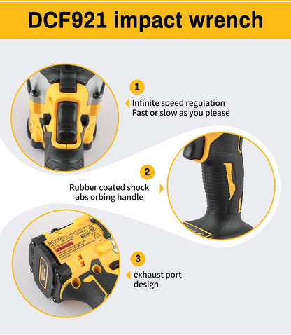DEWALT DCF921 Parafusadeira de Impacto sem Escova 20V 1/2in e Furadeira Elétrica sem Fio - Velocidade Variável, Ferramenta Avulsa Multifuncional