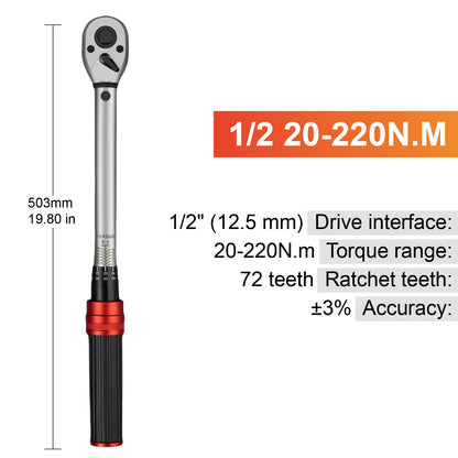 Conjunto de Chaves de Torque Ajustáveis 1/4" 3/8" 1/2" Chave de Torque Catraca Tipo Click Aço CRV Ferramenta de Reparo Industrial para Bicicletas