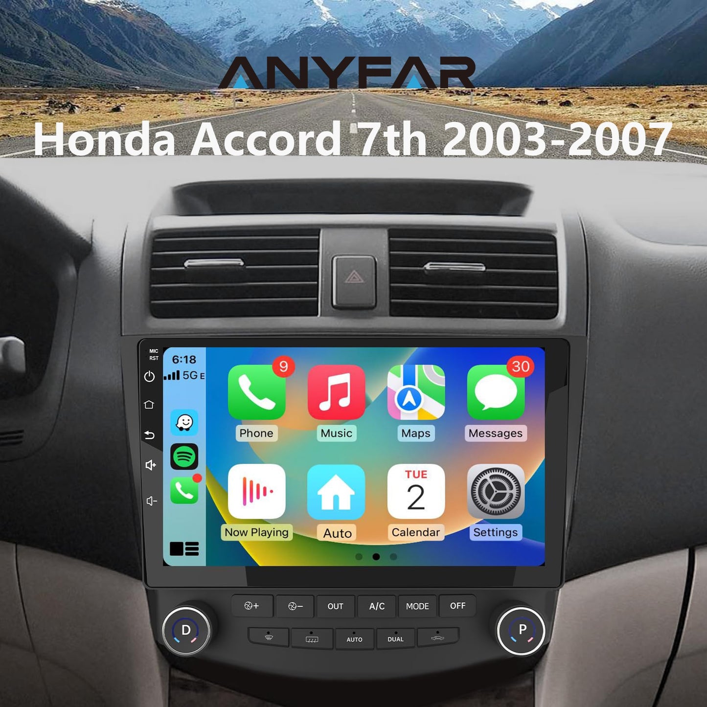 ANYFAR Android Car Stereo for Honda Accord 7th 2003-2007, 10" Touch GPS Navigation, Built-in CarPlay/Android Auto, FM 2G+32G