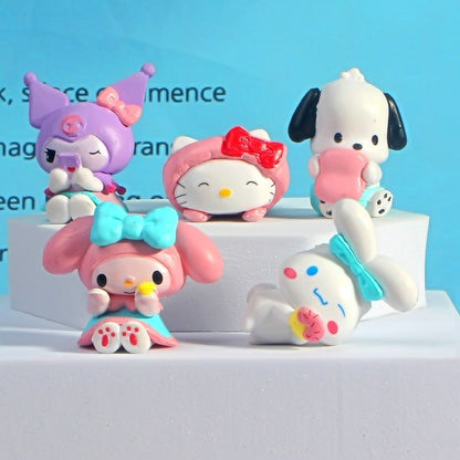 Kit com 5 peças - Sanrio Cinnamoroll, Figura de Anime Pochacco Kuromi Pom Pom Purin Hello Kitty, Bonecos de Ação Modelo My Melody, Presentes