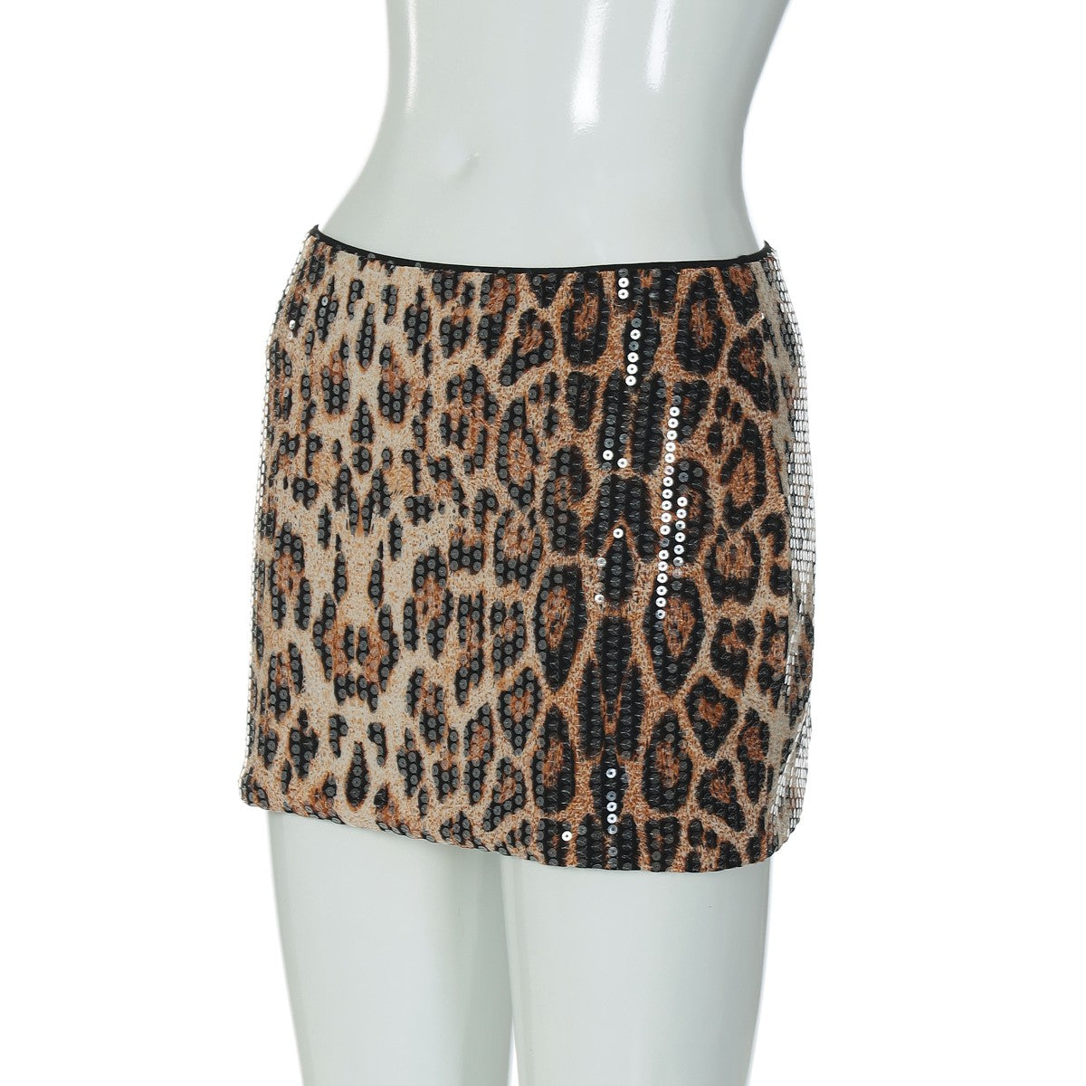 Dulzura Summer Latest Fashion Elegant High Waist Sequins Sexy Slim Leopard Print Short Skirt Party Club Street Clothes Wholesale