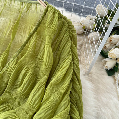 Summer Sexy Draped Chiffon Blouse For Women Elegant V-Neck Puff Long Sleeve Short Tops Female Slim Party Shirts 2022 New Fashion