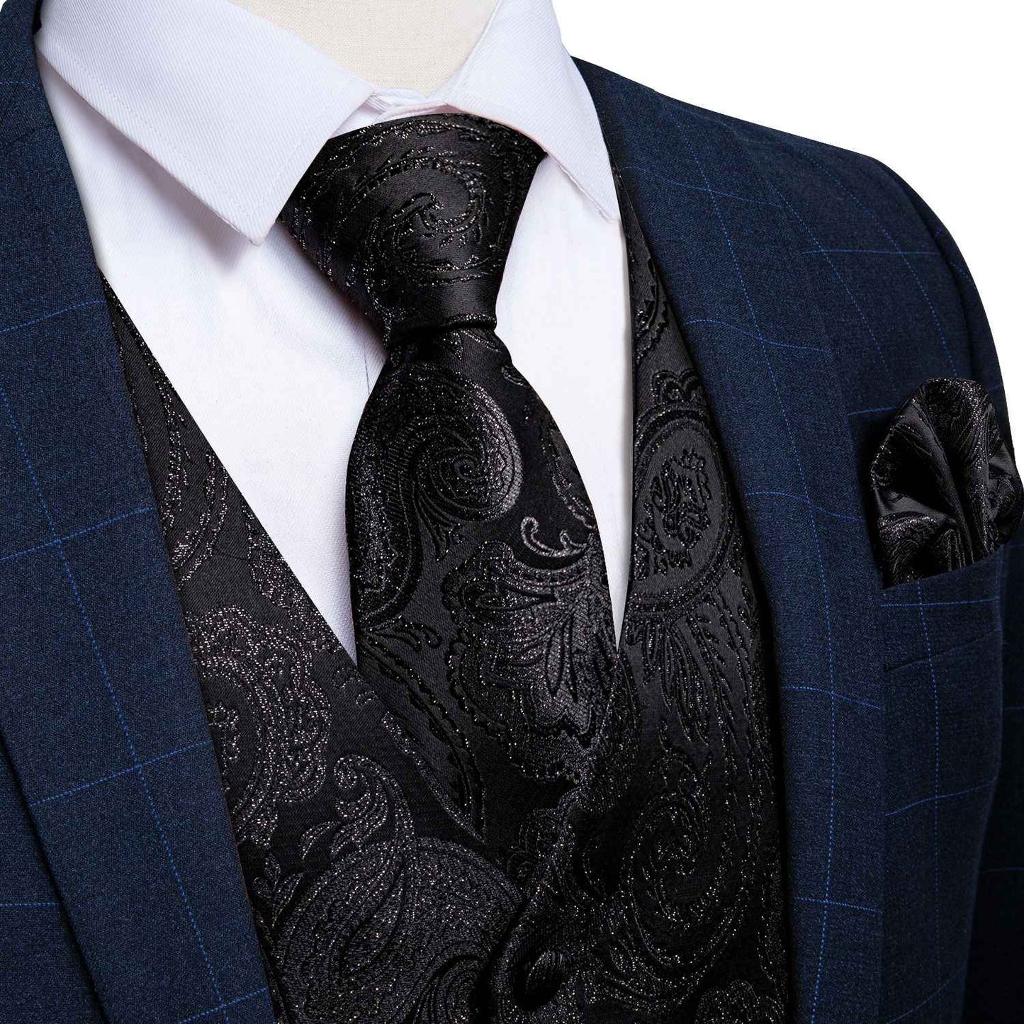 Luxury Paisley Men's Suit Vest Black Pink Red Wedding Prom Tuxedo Waistcoat Necktie Handkerchief Cufflink Sleeveless Jacket Vest